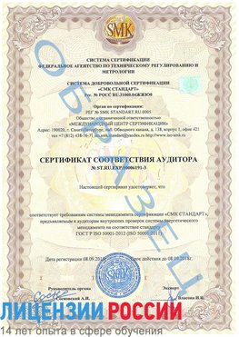 Образец сертификата соответствия аудитора №ST.RU.EXP.00006191-3 Кызыл Сертификат ISO 50001